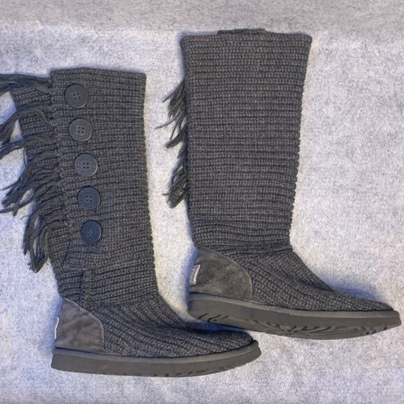 Ugg Australia Cardy Classic Knit Sweater Boots, Gray Knee High Women's 6 Buttons - Picture 4 of 10